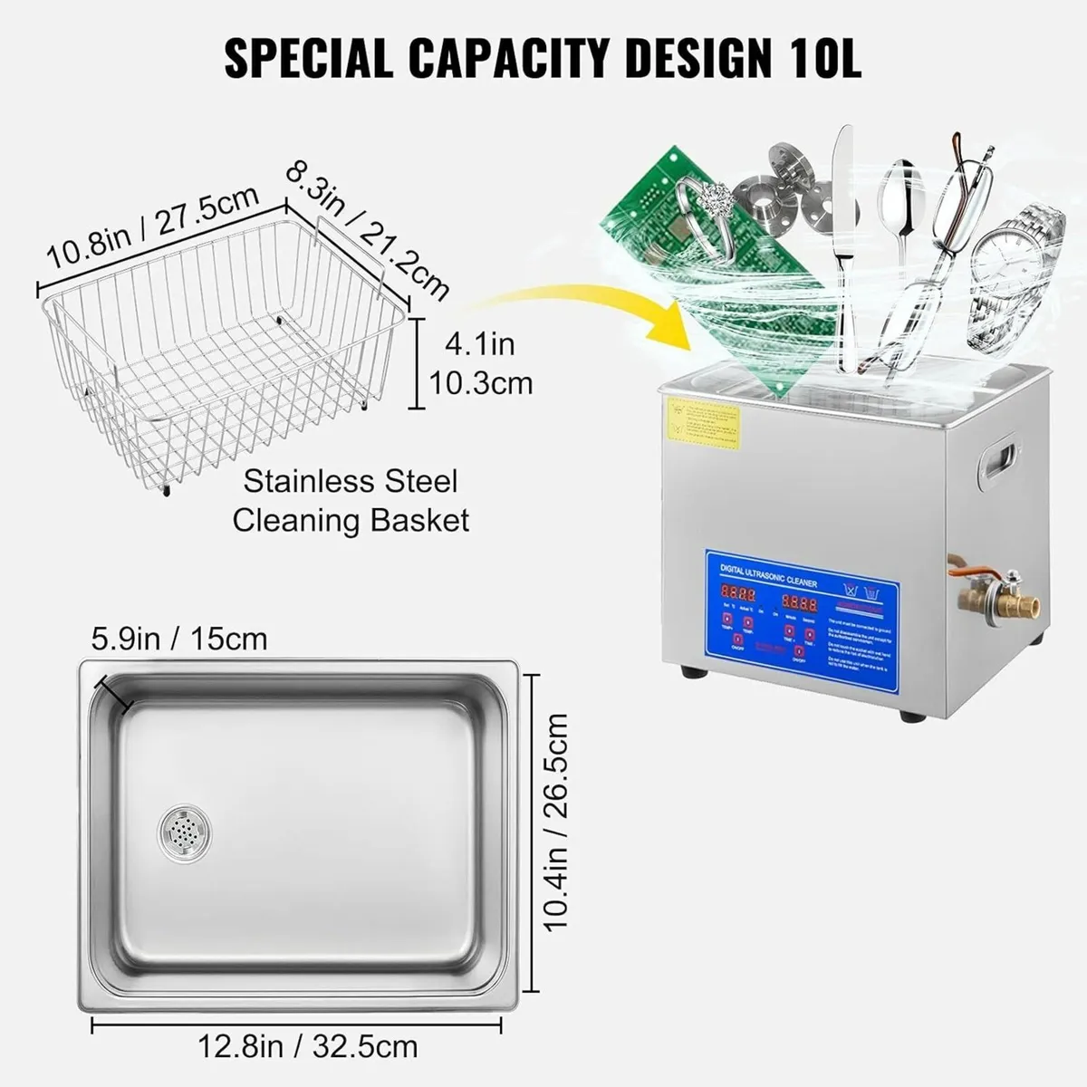 10L Ultrasonic Cleaner Stainless Steel Digital - Image 2