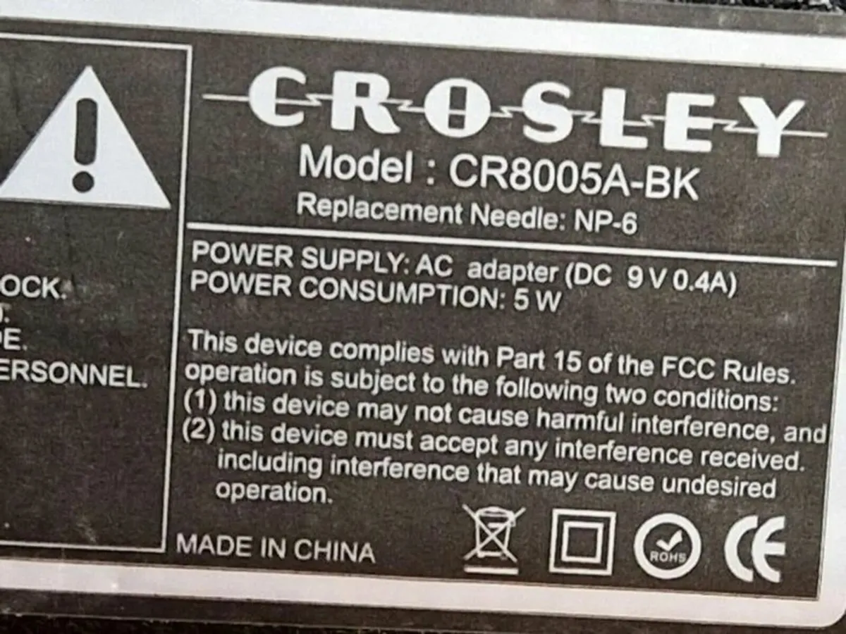 CROSLEY Turntable Record Player, Model CR8005A-BK - Image 3