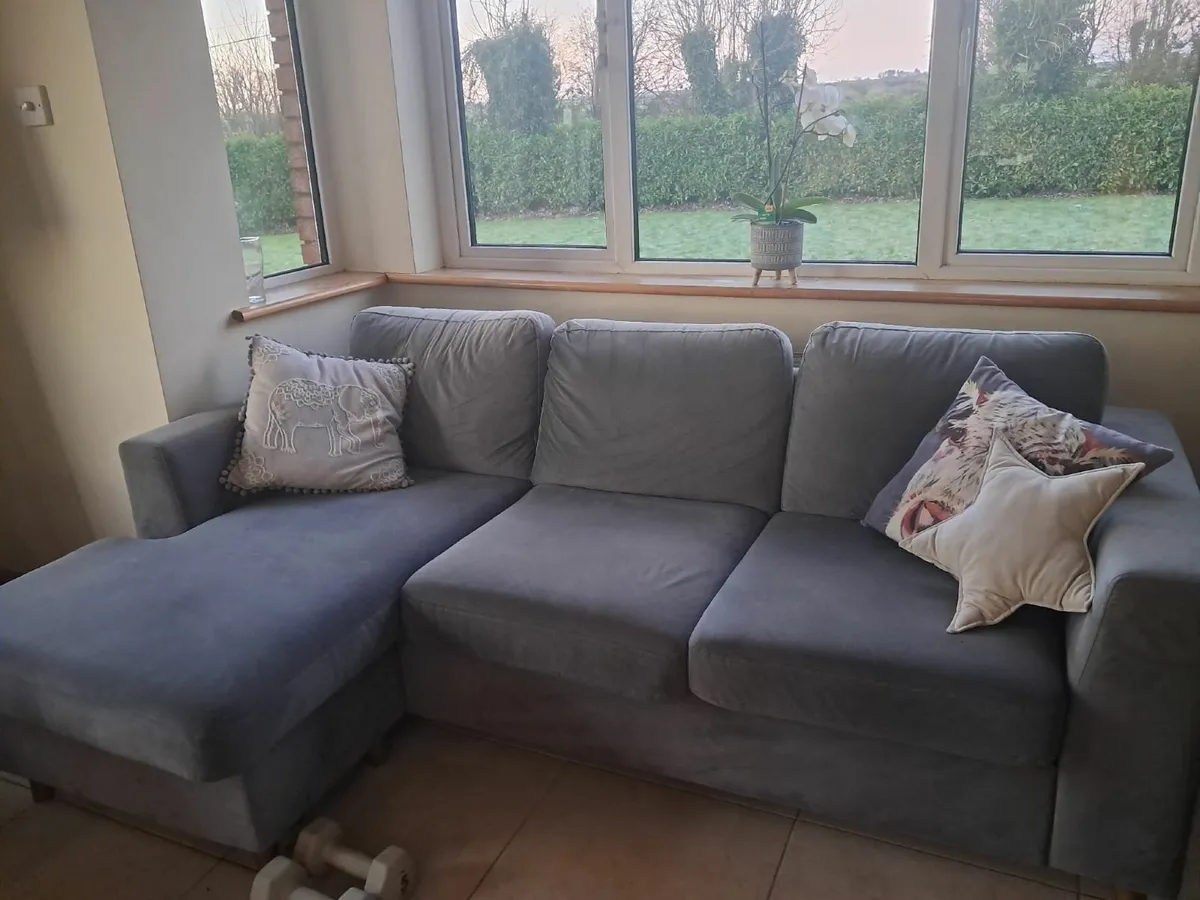 3 seater Grey Sofa with leg rest - Image 1