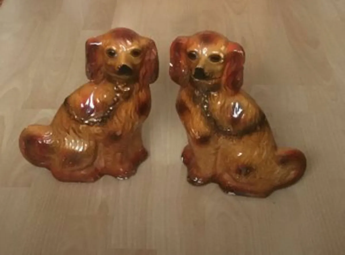 PAIR of Antique Russet Coloured Staffordshire Dogs - Image 1
