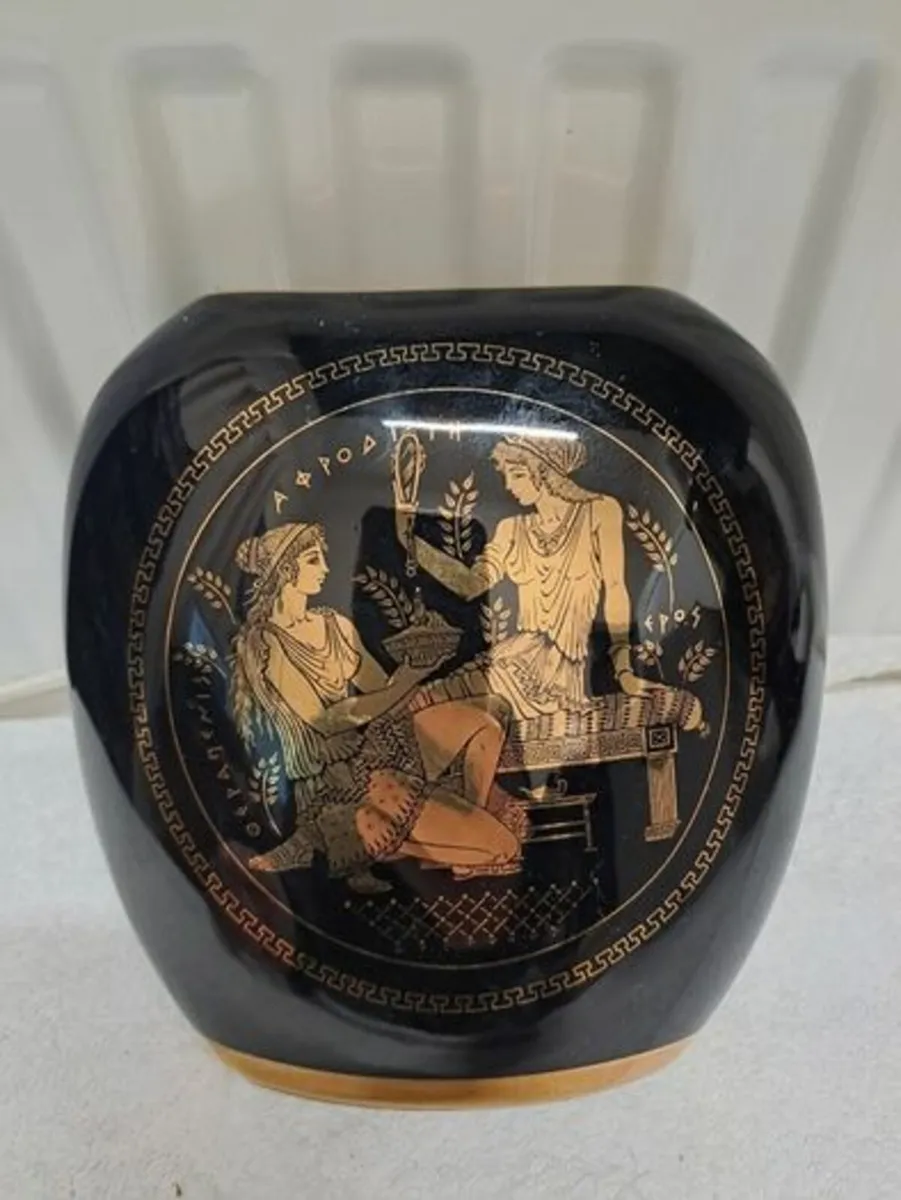 Flat oval vase cobalt blue and 24k gold - Image 1