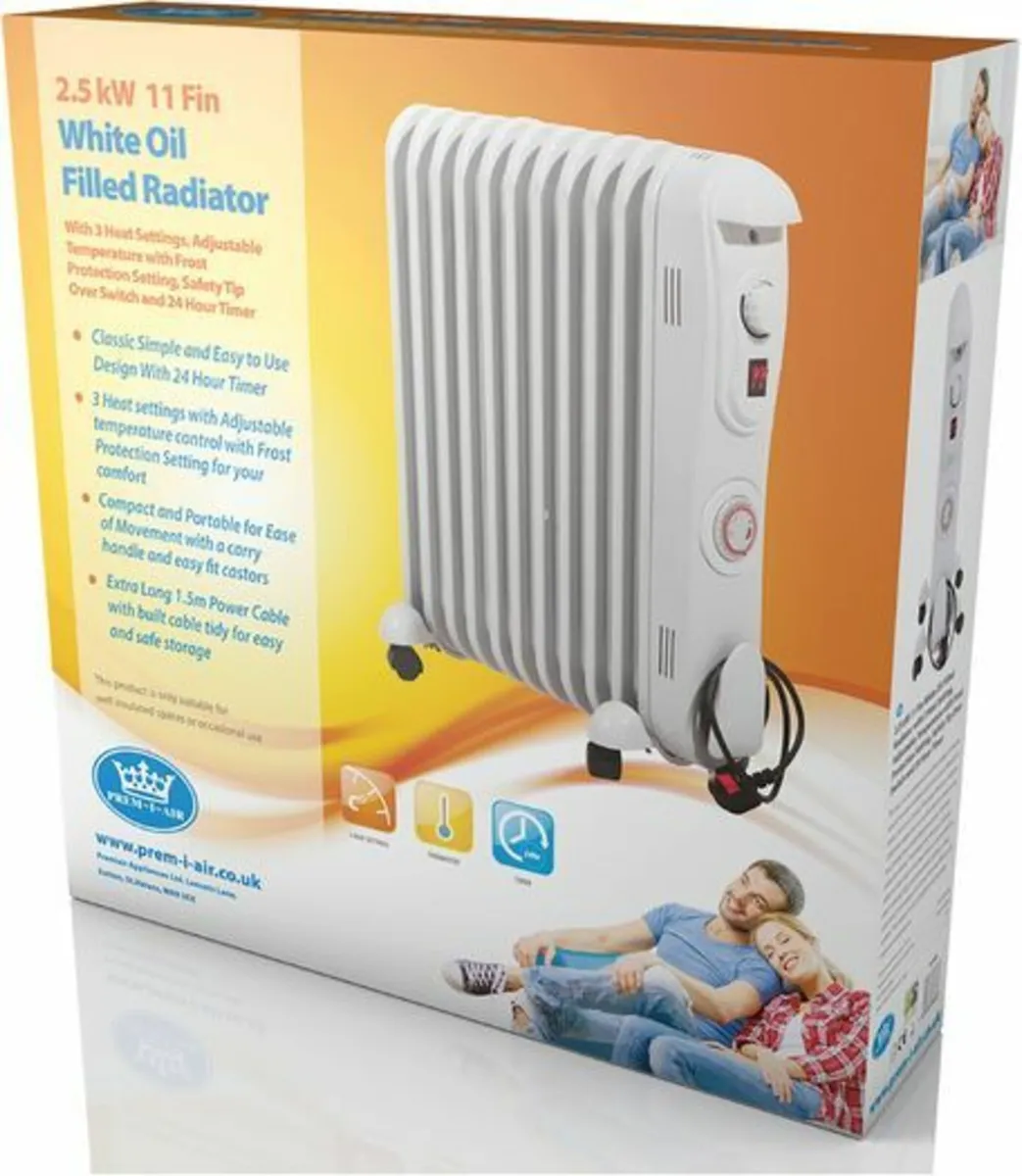 2.5 kW 11 Fin Oil Filled Radiator with 24 H Timer - Image 1