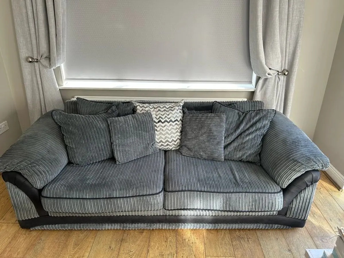 3 seater grey sofa, grey swivel chair & grey footstool - Image 1