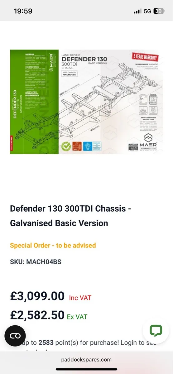 Landrover defender galvanised chassis defender 130