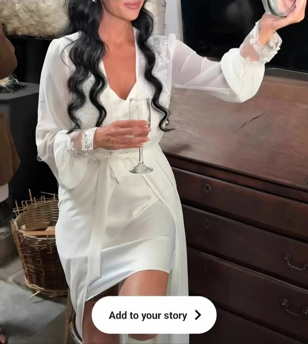 Long beaded lace bridal robe - Image 1