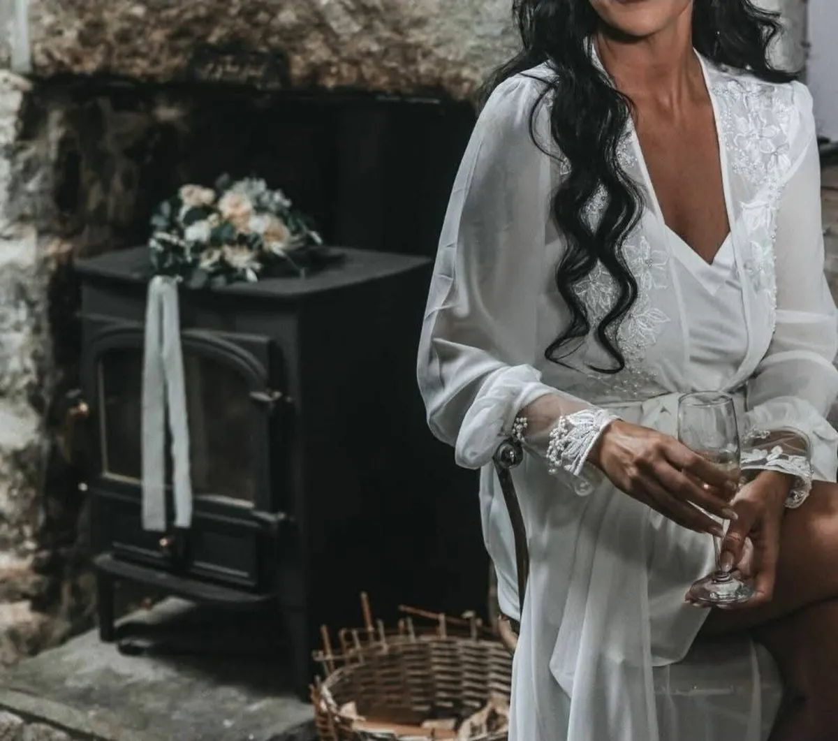 Long beaded lace bridal robe - Image 2