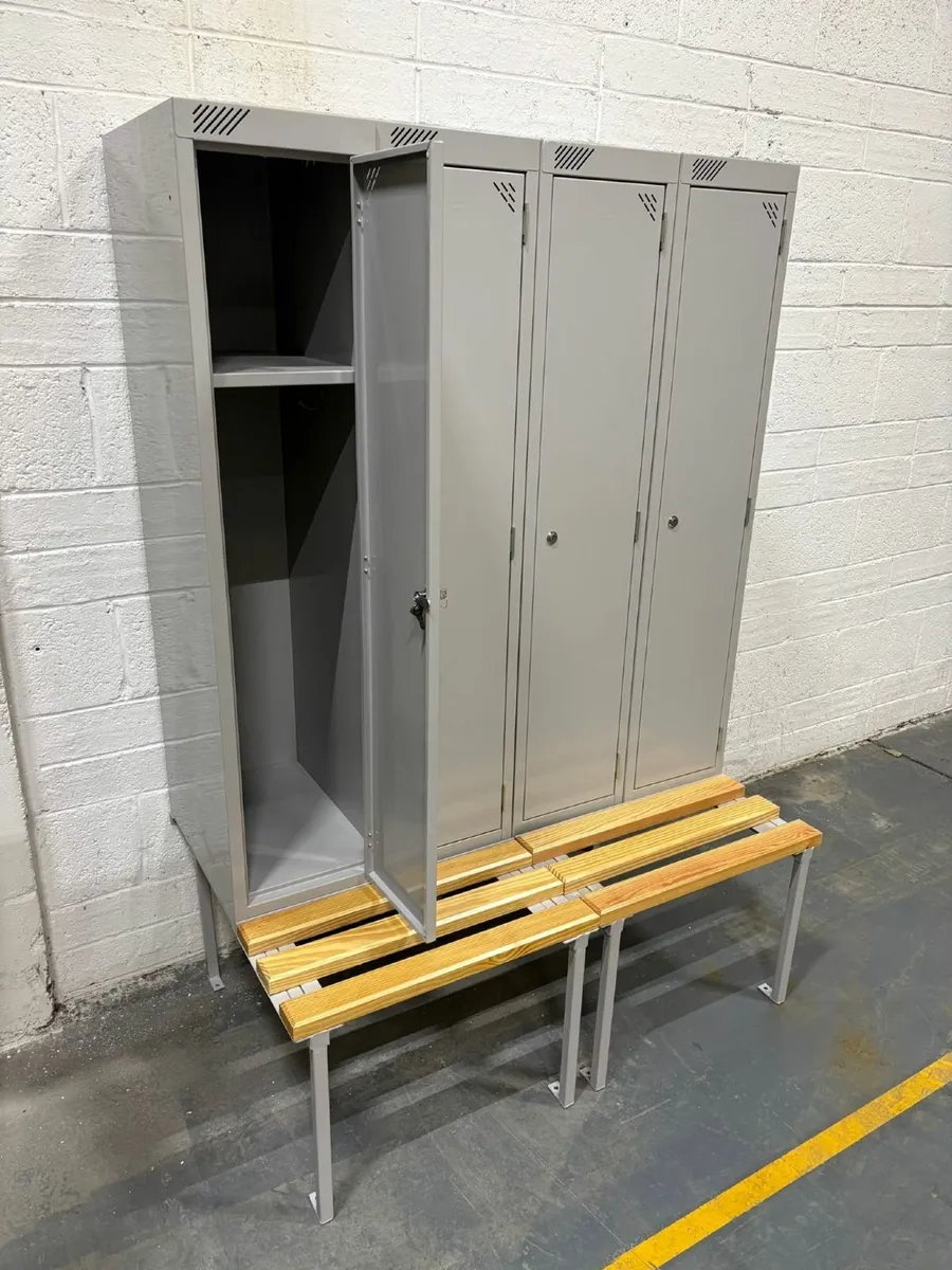 PAIRS of Metal lockers with Matching Benches - Image 1