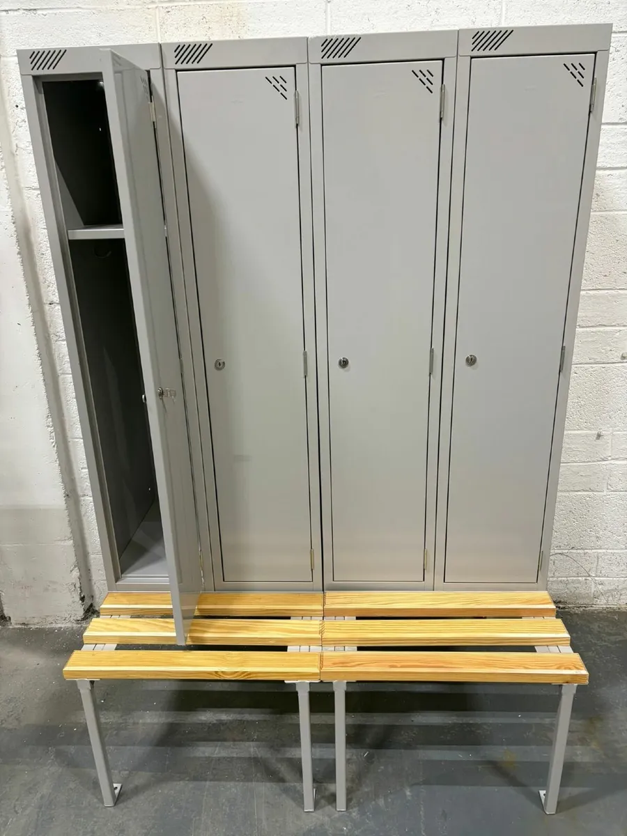 PAIRS of Metal lockers with Matching Benches - Image 2