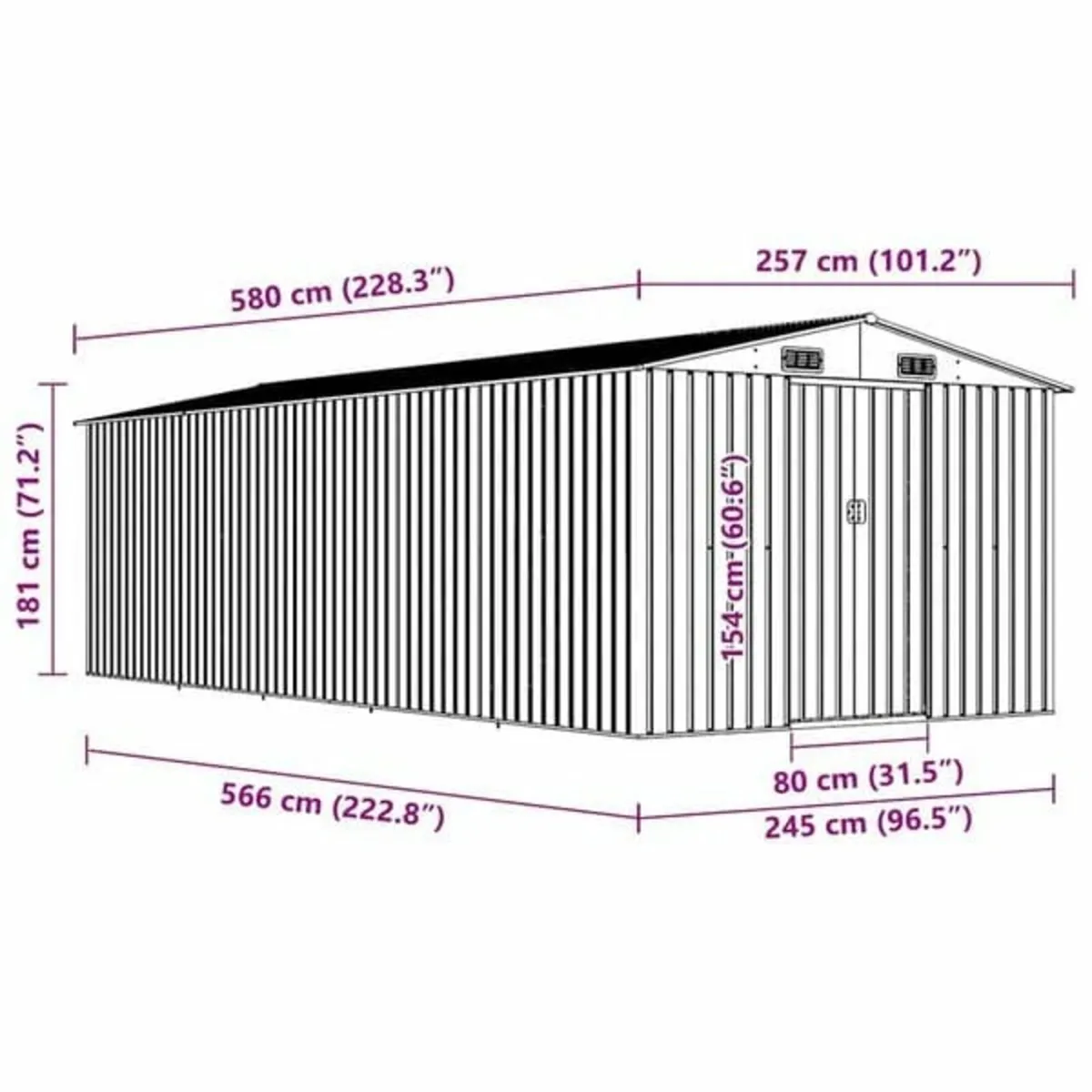 Garden Shed 257x580x181 cm Metal Brown - Image 4