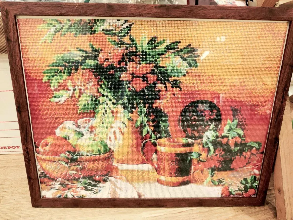 RARE HUGE HAND BEADED, Table Scene Wall Art ! - Image 1