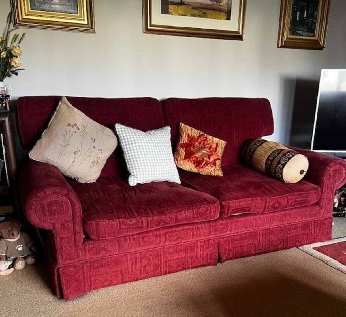 Red Sofa Set – 3 Matching Sofas (Excellent Conditi - Image 4