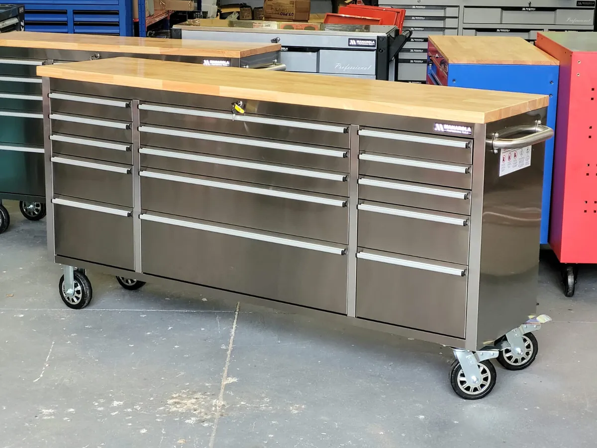 Manarola 72″ 15 Drawer Stainless Steel Tool Cabine - Image 1