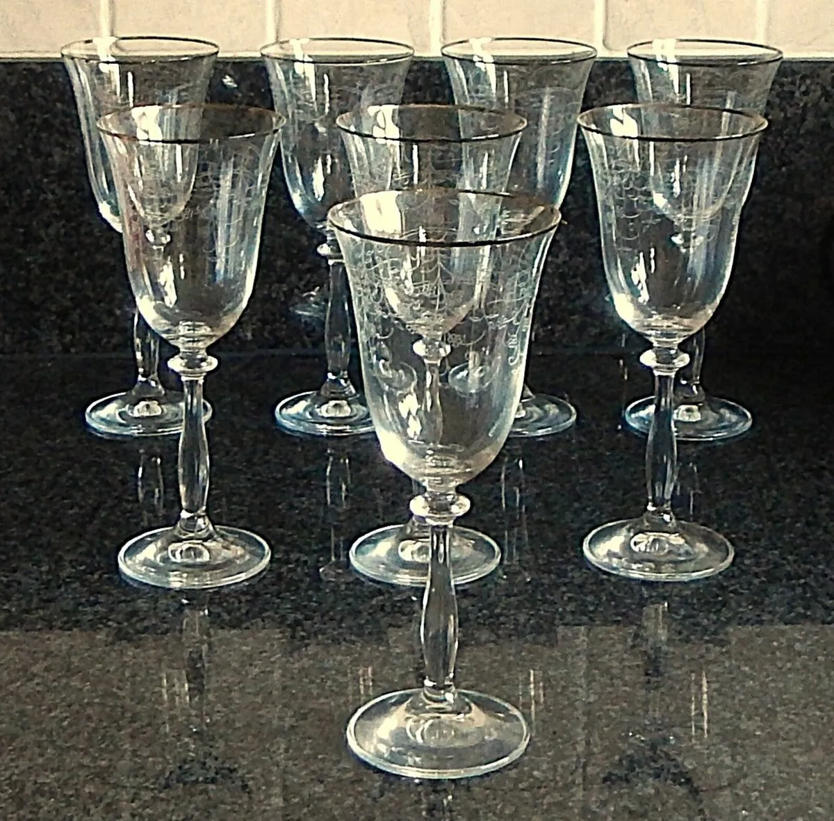 Set of 8 Etched Crystal Wine Glasses - Image 2