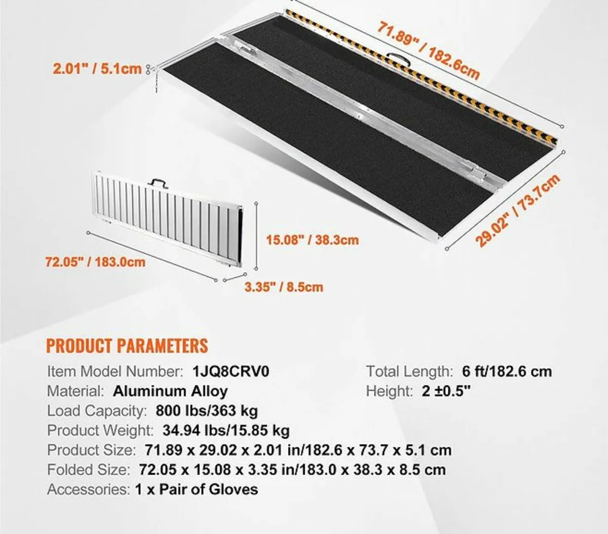 Wheelchair Ramp, 6 ft 800 lbs Capacity, Non-Slip - Image 3