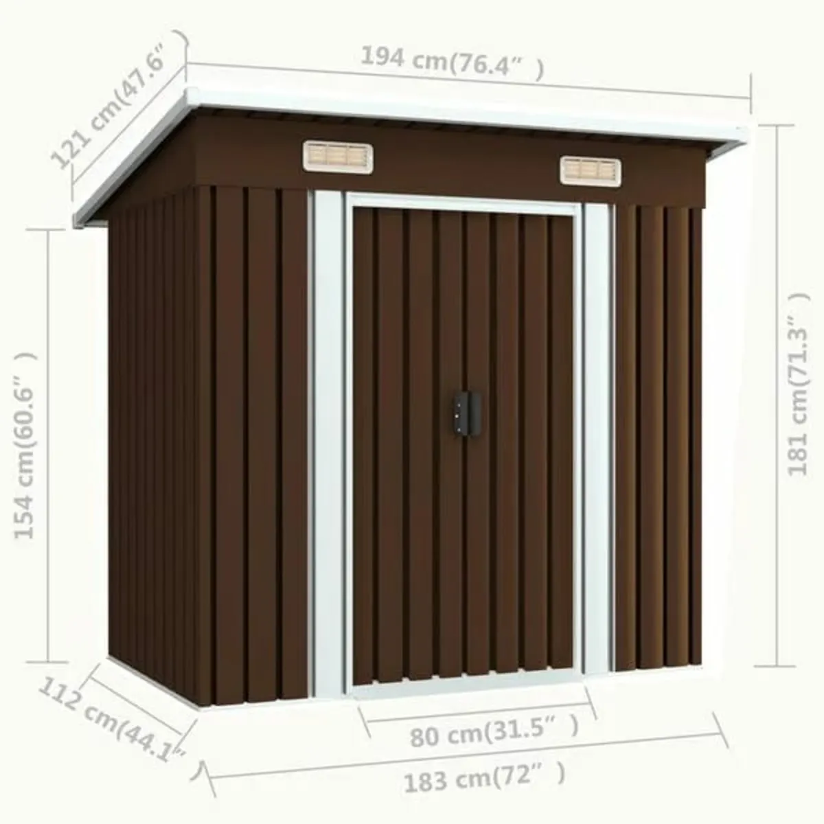 Garden Storage Shed Brown 194x121x181 cm Steel - Image 3