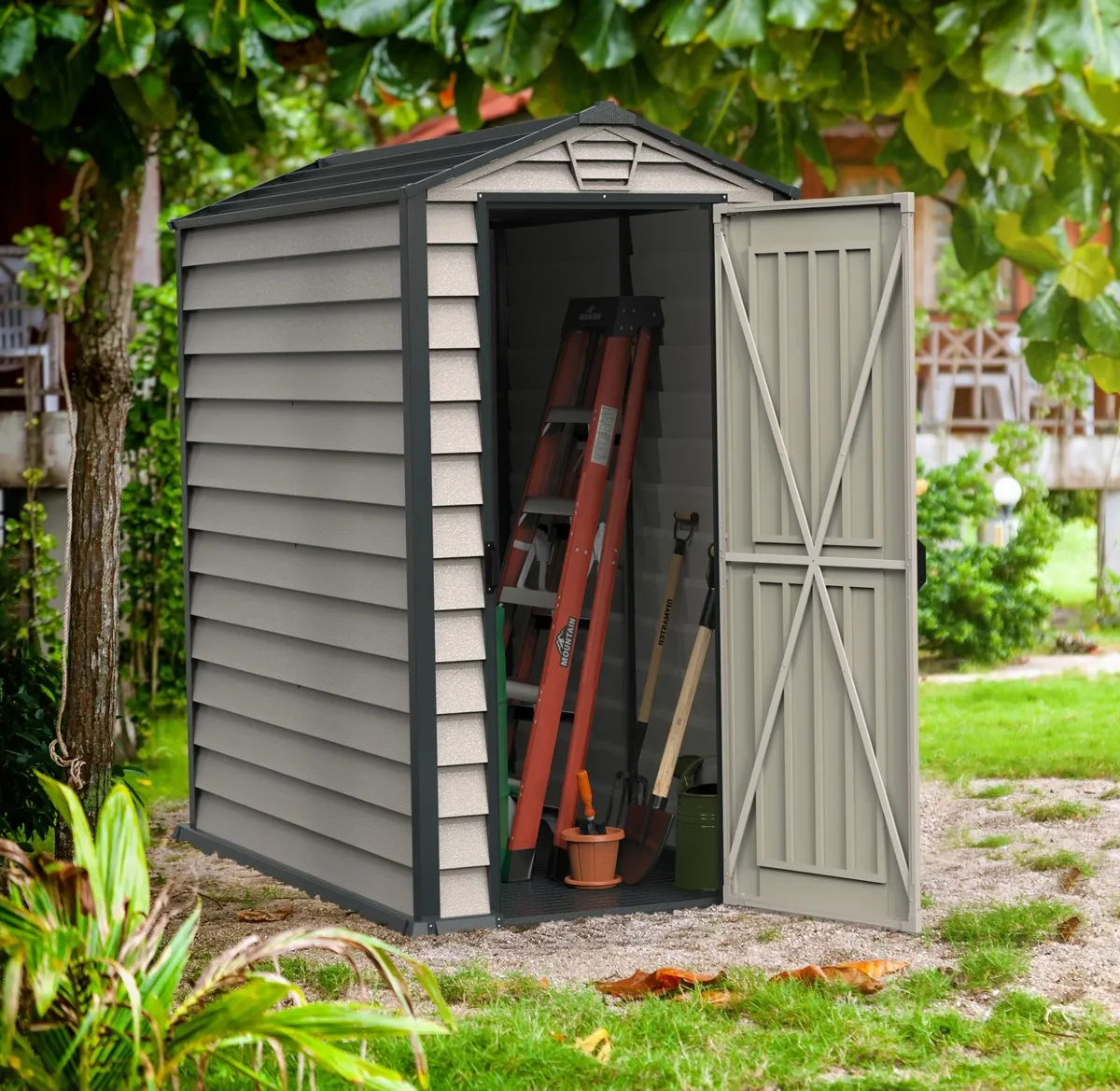 EverMore 4×6 Vinyl Plastic Garden Shed - Image 1