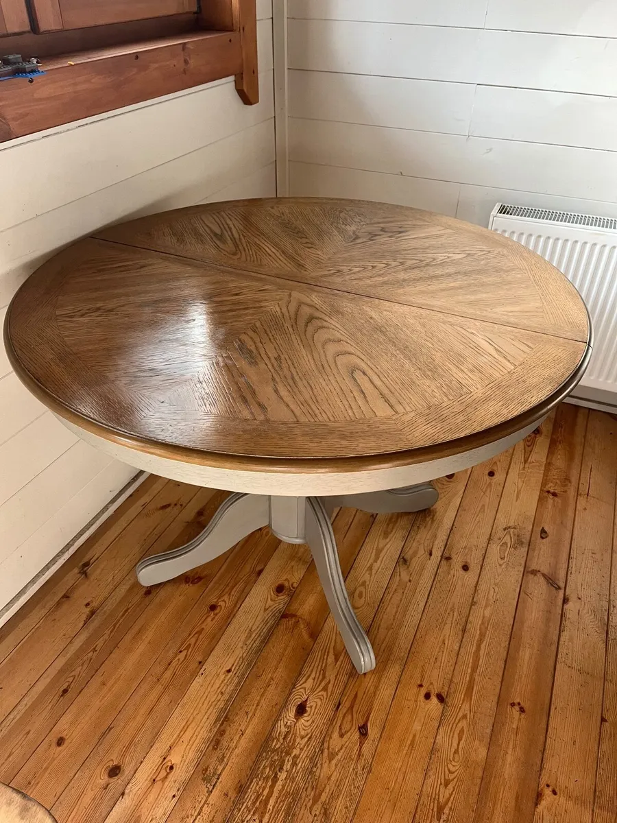Extendable Round Wooden Table and 4 Chairs - Image 2