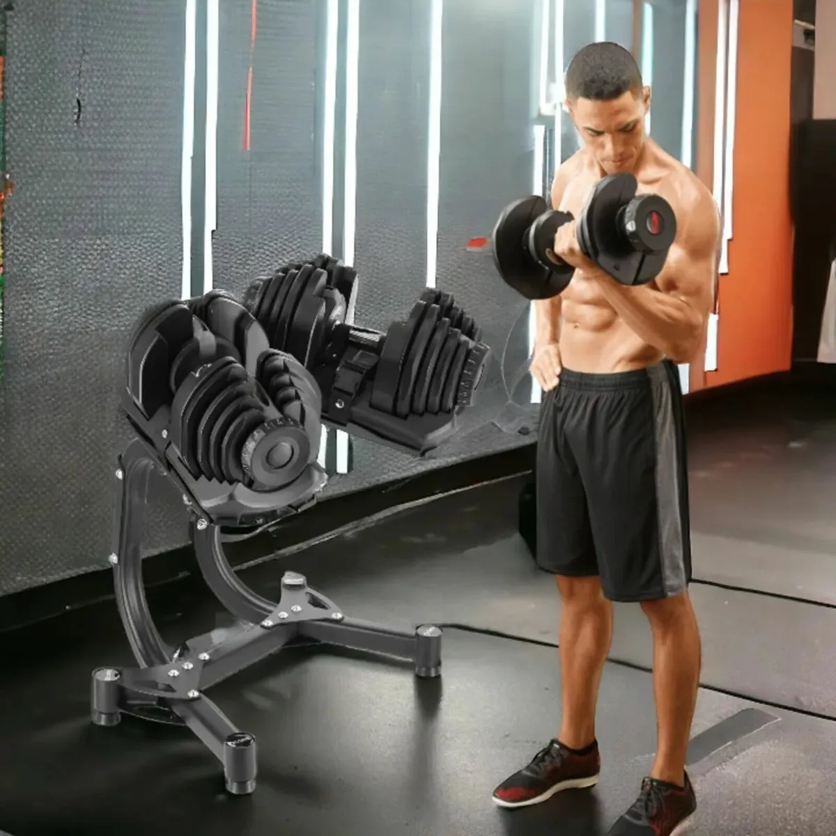 2x 40kg Adjustable Dumbbels with Dumbbel rack - Image 2