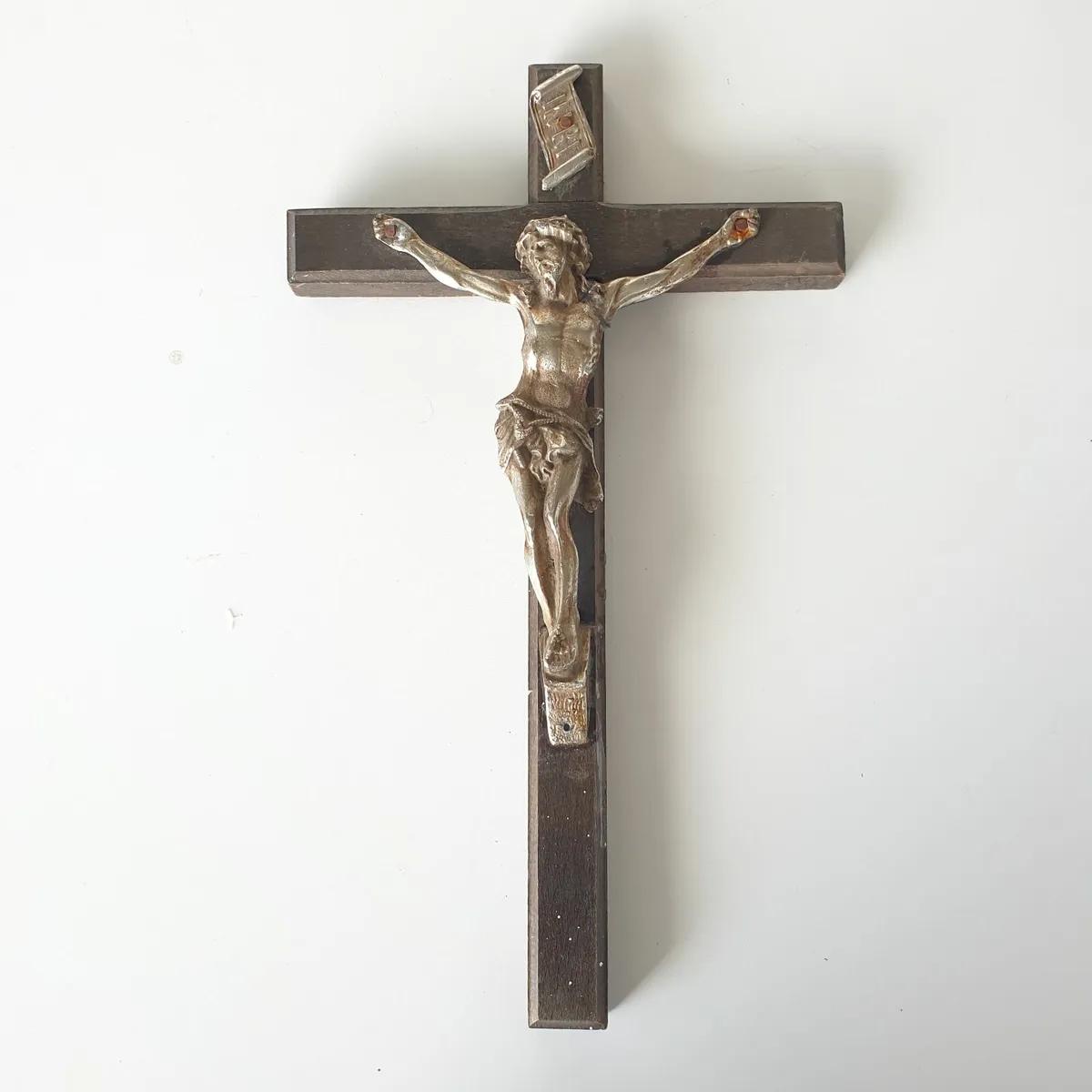 Crucifix vintage cross wood and metal - Image 1