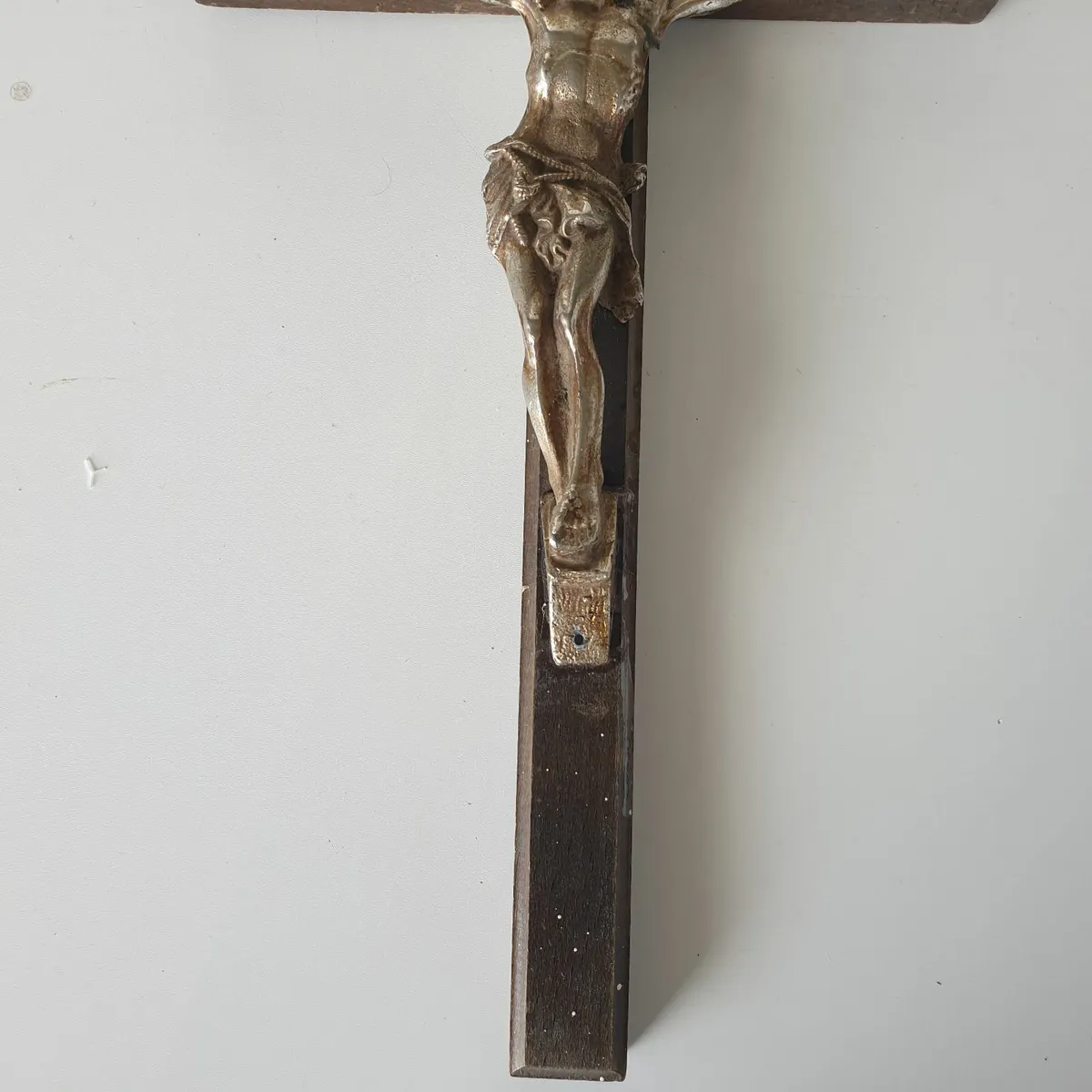 Crucifix vintage cross wood and metal - Image 3