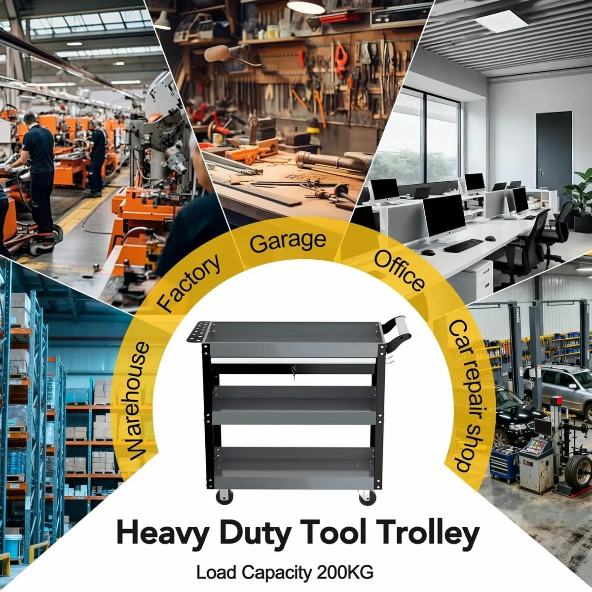 Professional 3-Tier Workshop Tool Trolley  300kg - Image 4