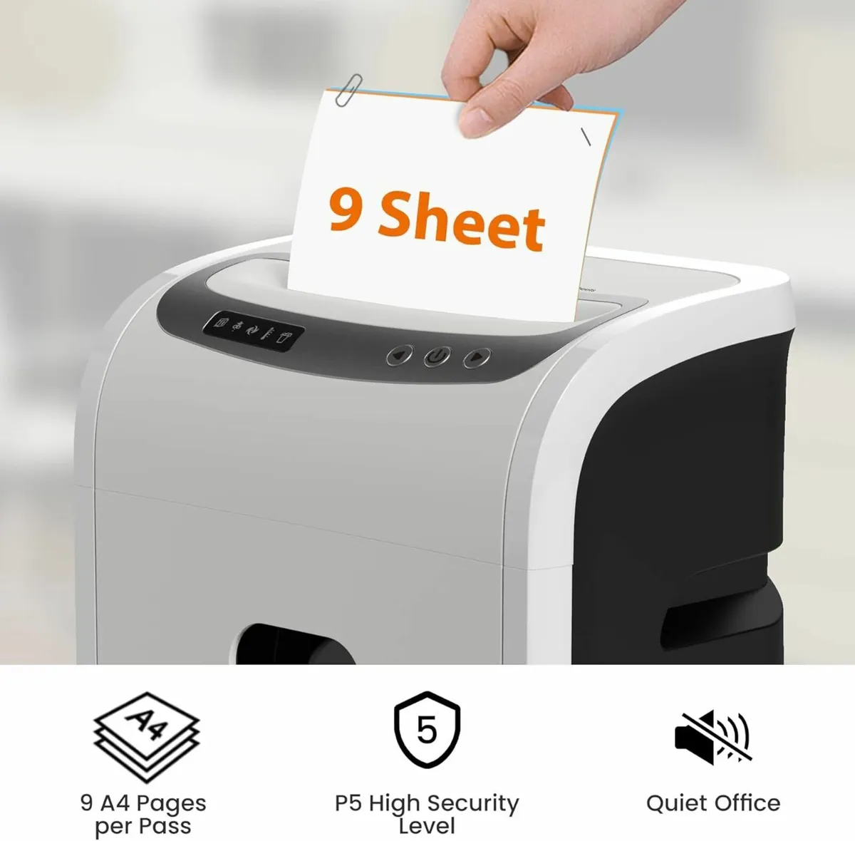 Paper Shredder, 9-Sheet Shreds Paper/Card/Staple - Image 2