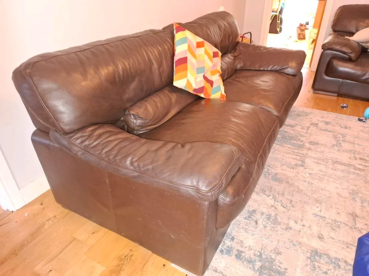 Brown Leather Couch - Image 2