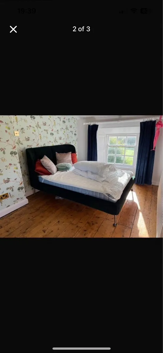 Double Velvet Bed & Mattress - Image 1