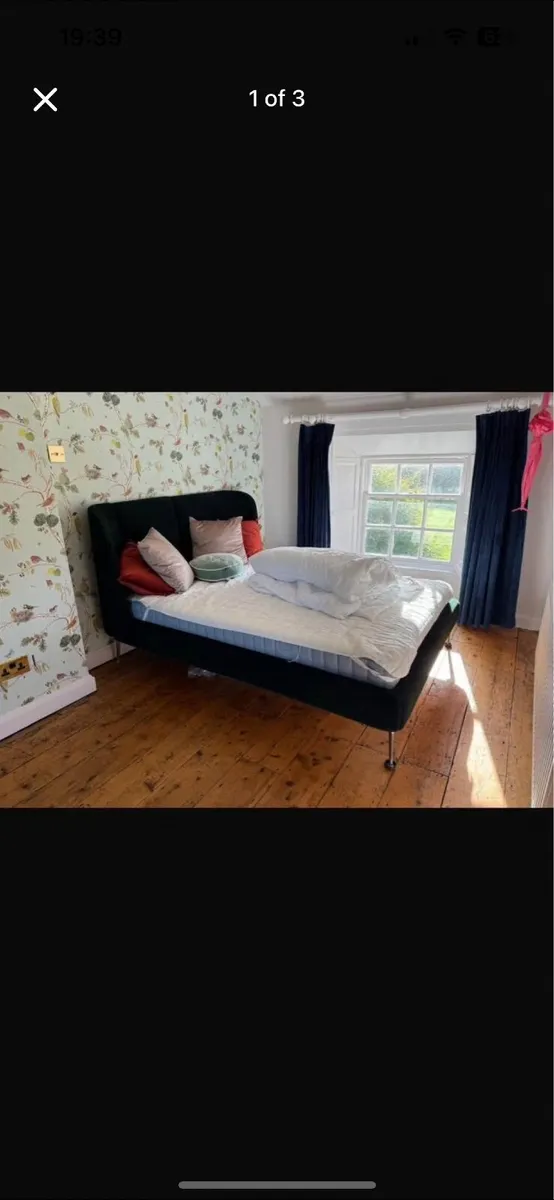 Double Velvet Bed & Mattress - Image 3