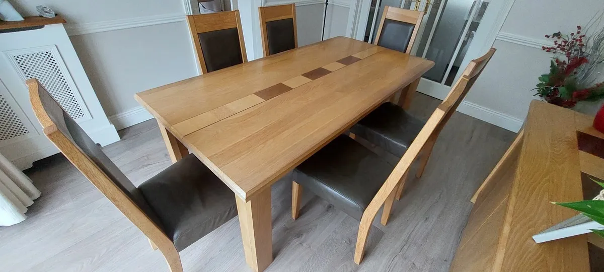 Solid Oak Dining Room Table and Chairs - Image 2