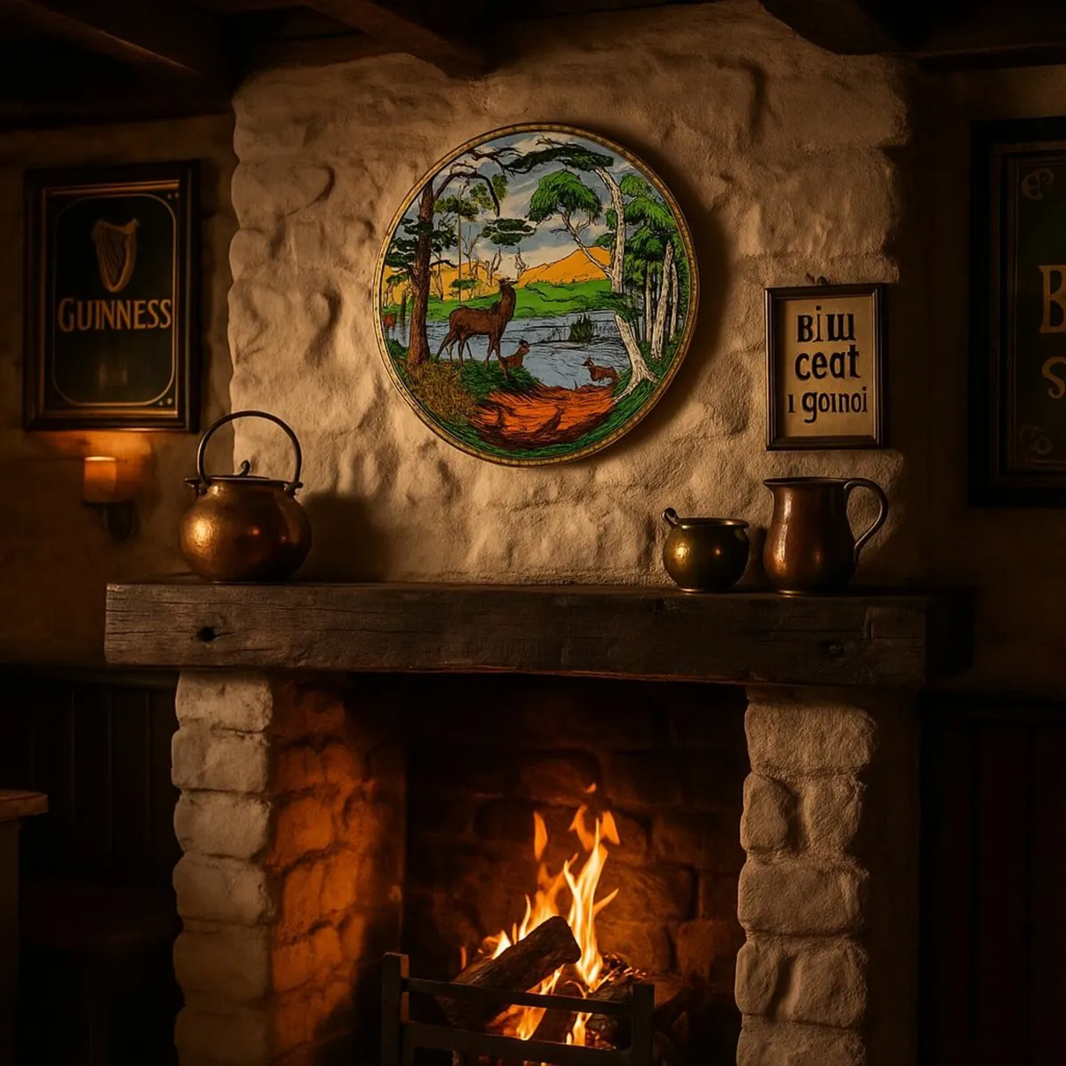 antique vintage DEER painting picture cottage pub - Image 1