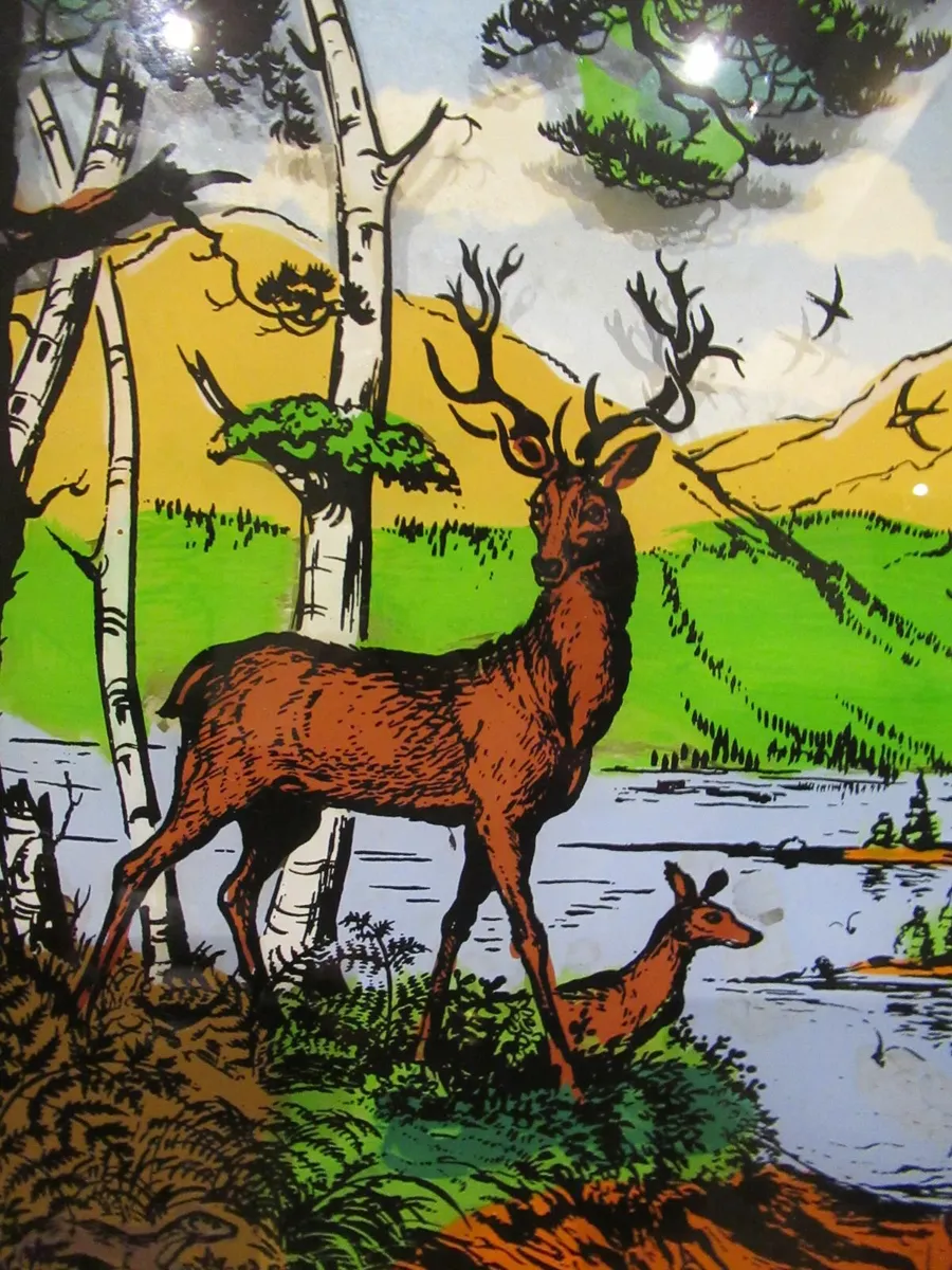 antique vintage DEER painting picture cottage pub - Image 3