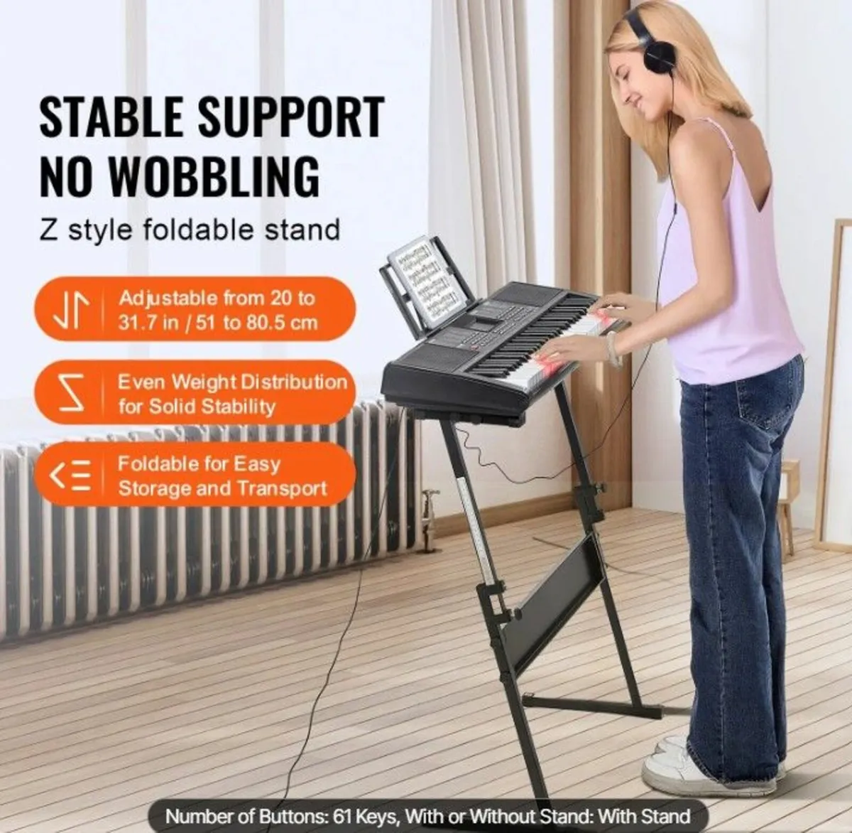 61-Key Digital Keyboard Piano with Stand, Micropho - Image 3