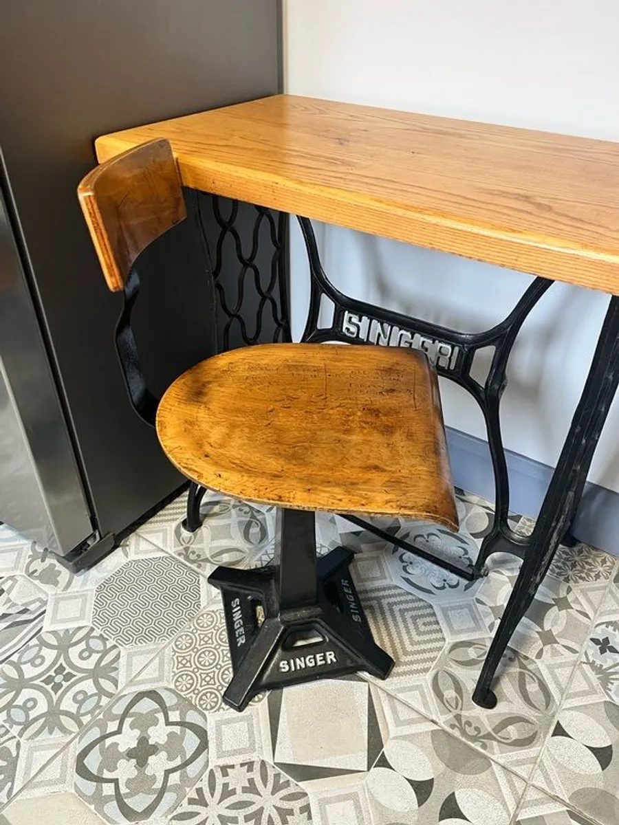 Antique Singer Sewing Machine Table and Chair - Image 1