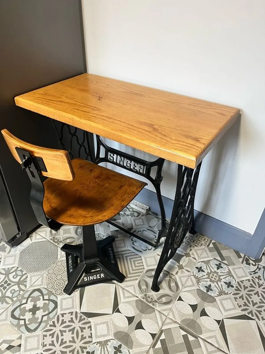 Antique Singer Sewing Machine Table and Chair - Image 2