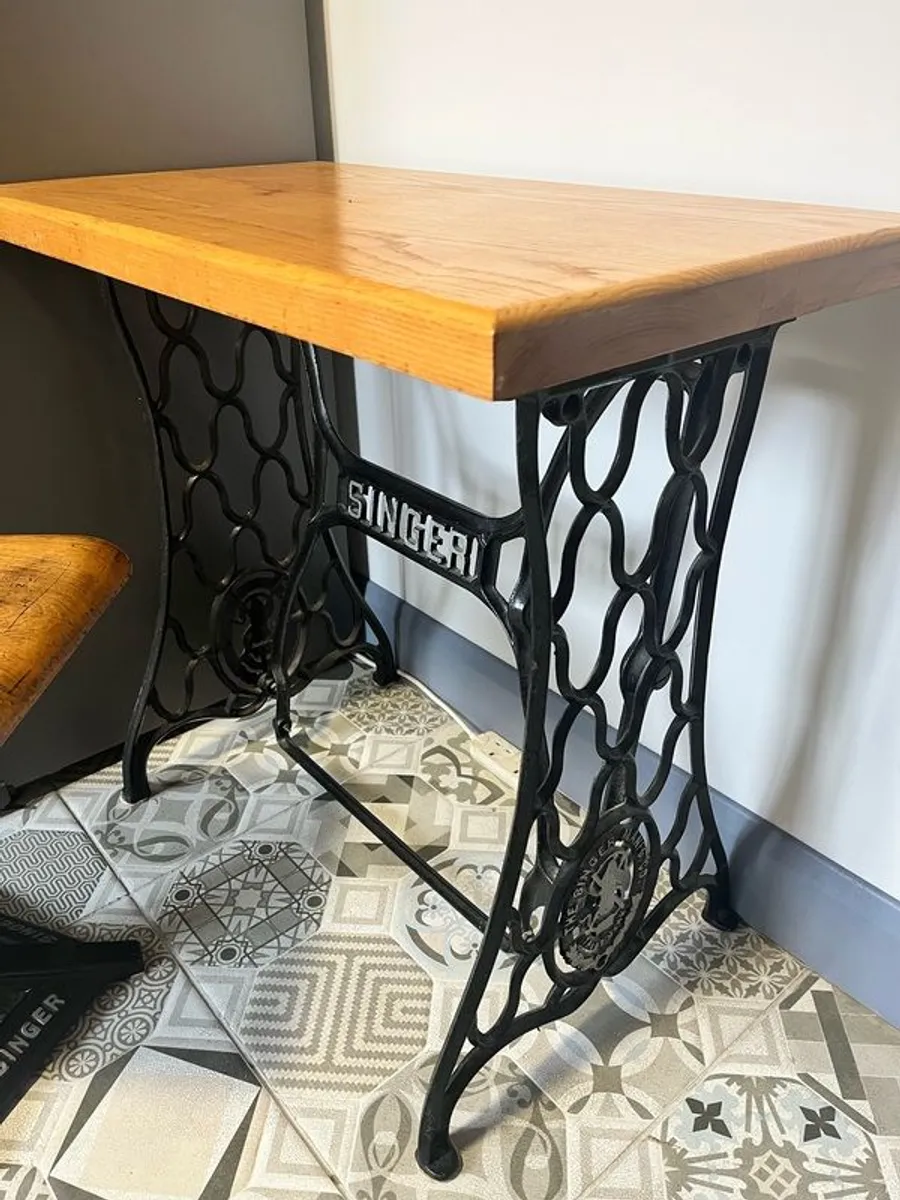 Antique Singer Sewing Machine Table and Chair - Image 3