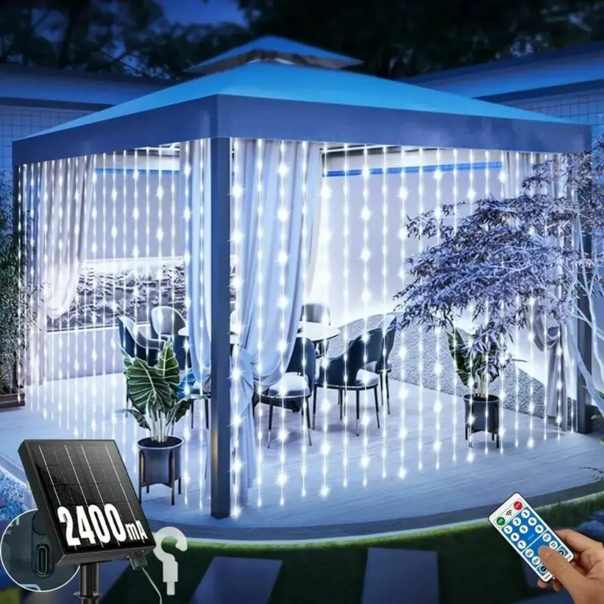 Solar Curtain Lights 600 LED Fairy String - Image 1