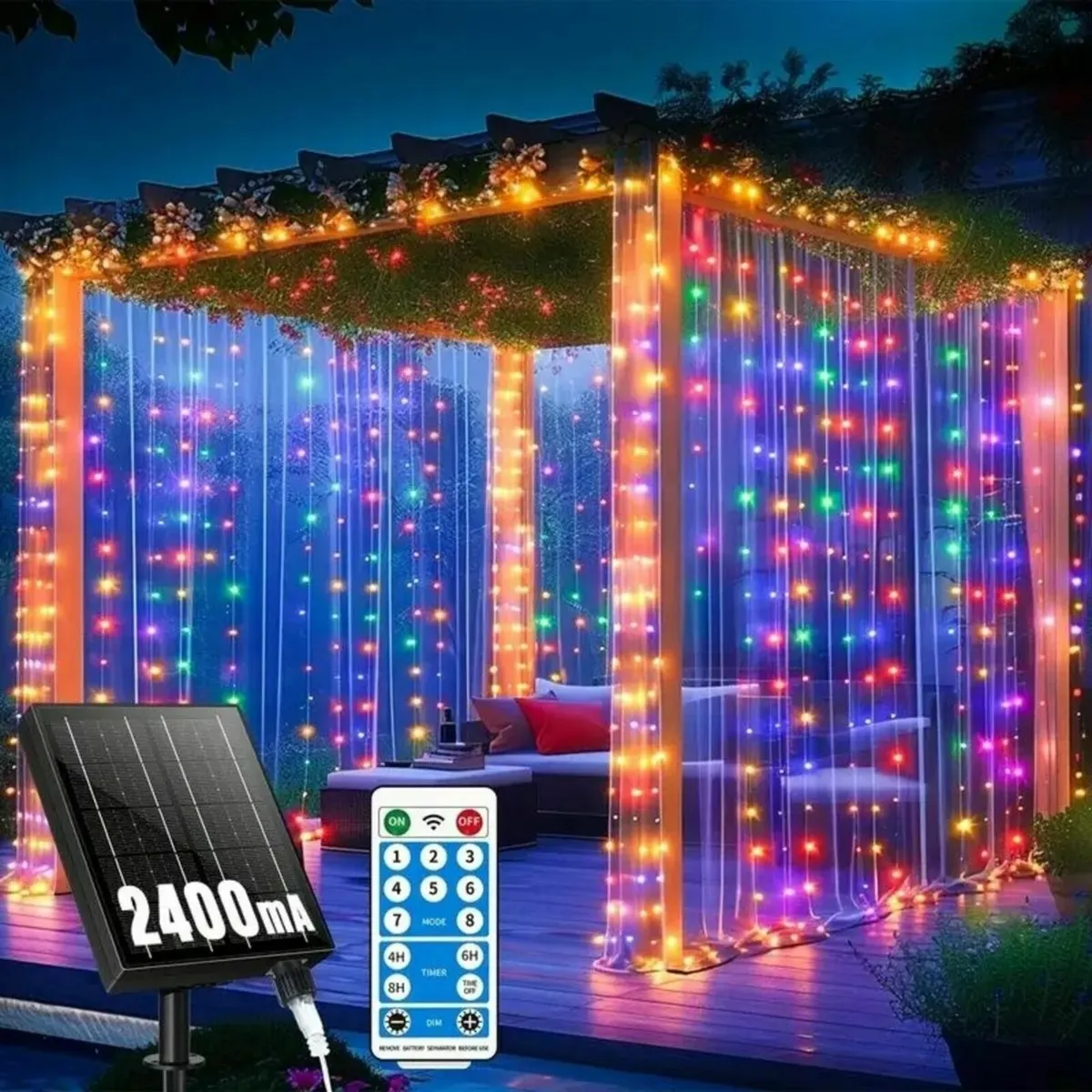 Solar Curtain Lights 600 LED Fairy String - Image 4