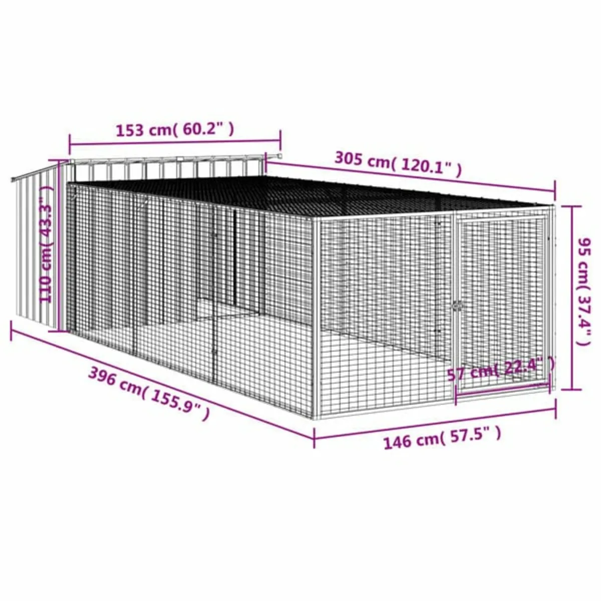 Dog House with Run Anthracite 153x396x110 cm Galva - Image 3