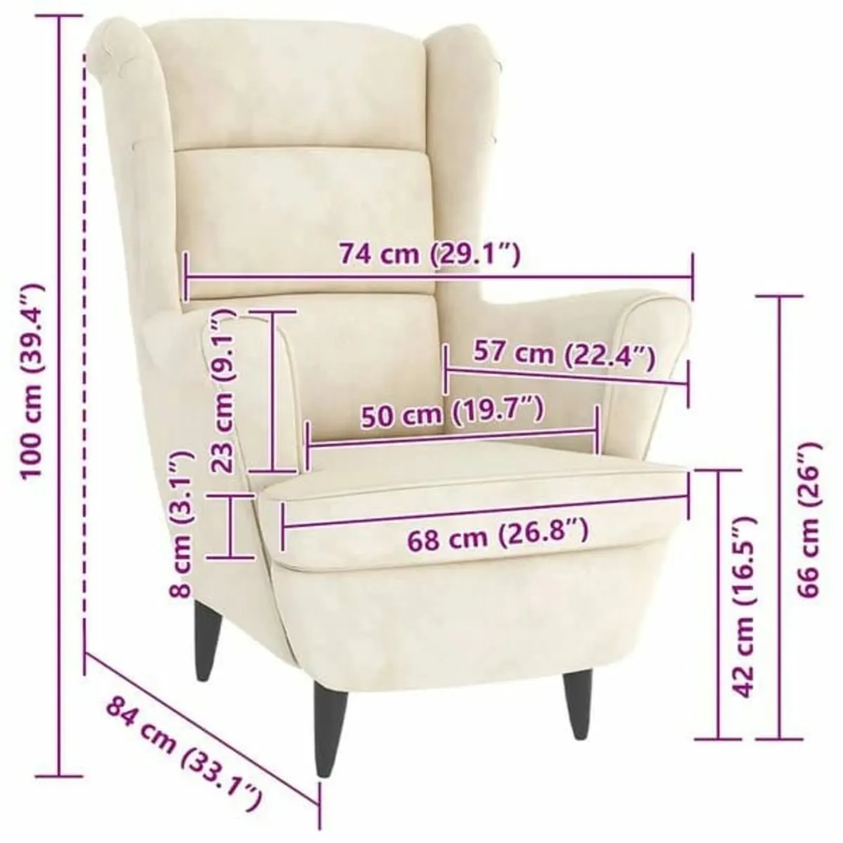 Armchair Cream White Velvet - Image 4