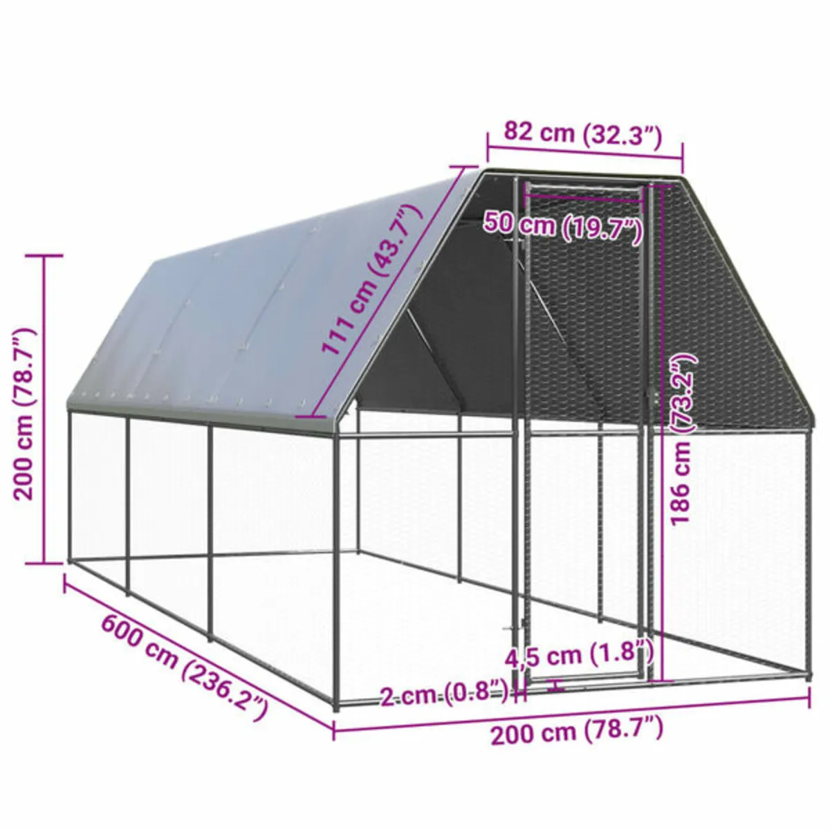 Outdoor Chicken Cage 2x6x2 m Galvanised Steel - Image 3