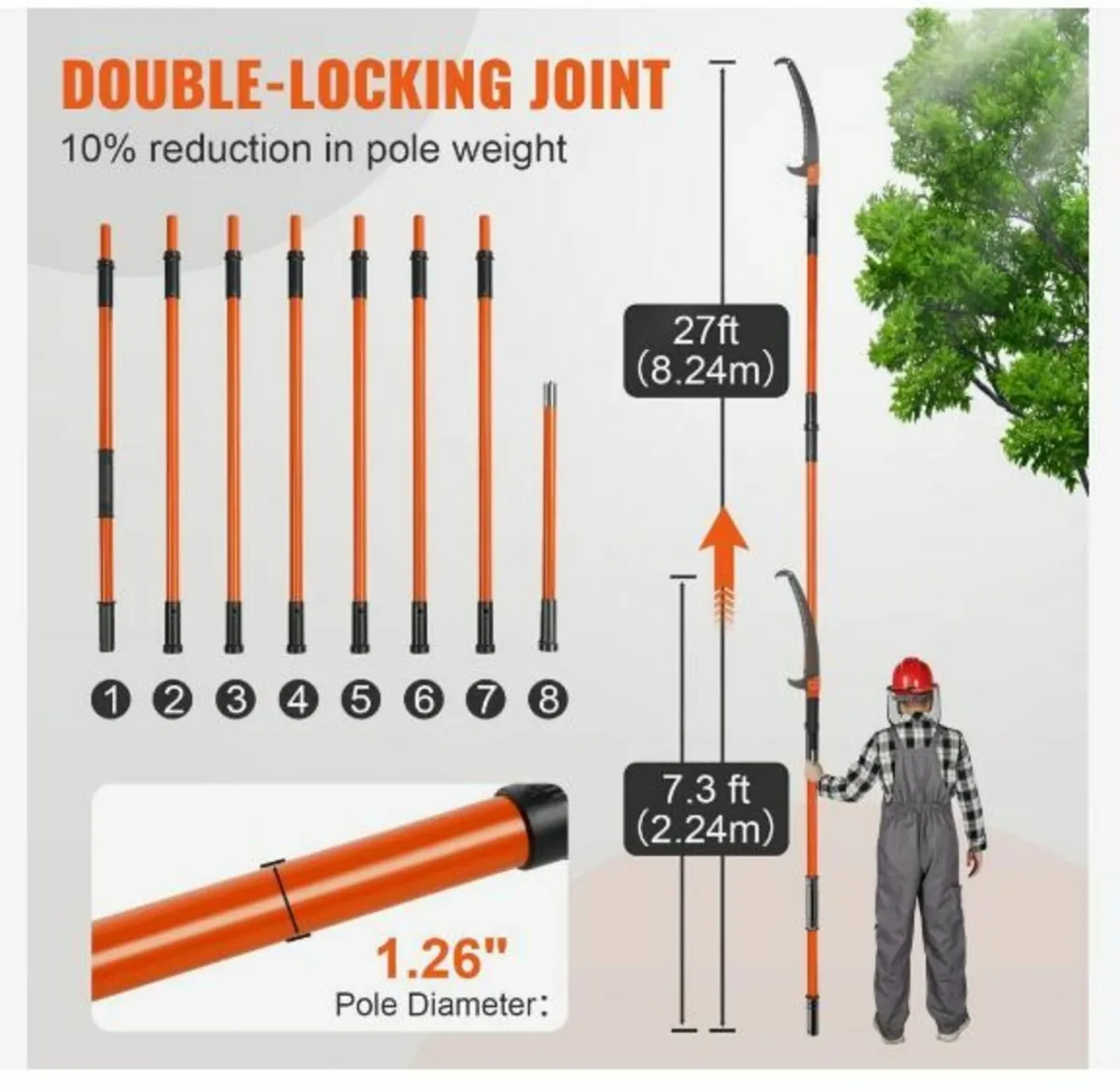 Manual Pole Saw, 2.2 - 8.2 m Extendable Tree Prune - Image 3