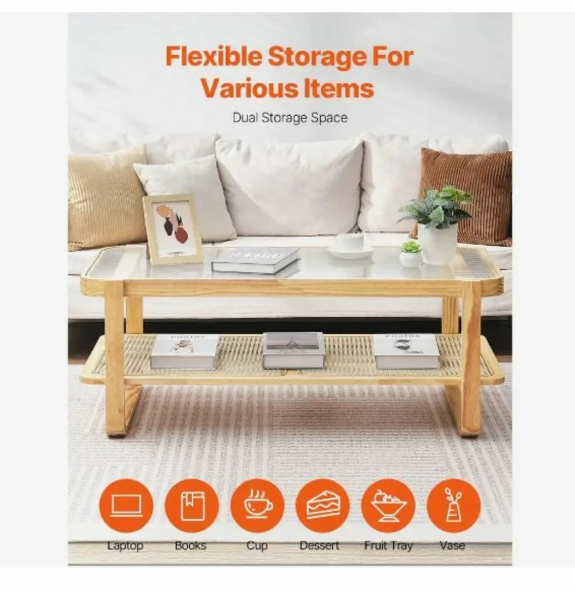 Rattan Coffee Table, Rectangle Rattan - Image 3