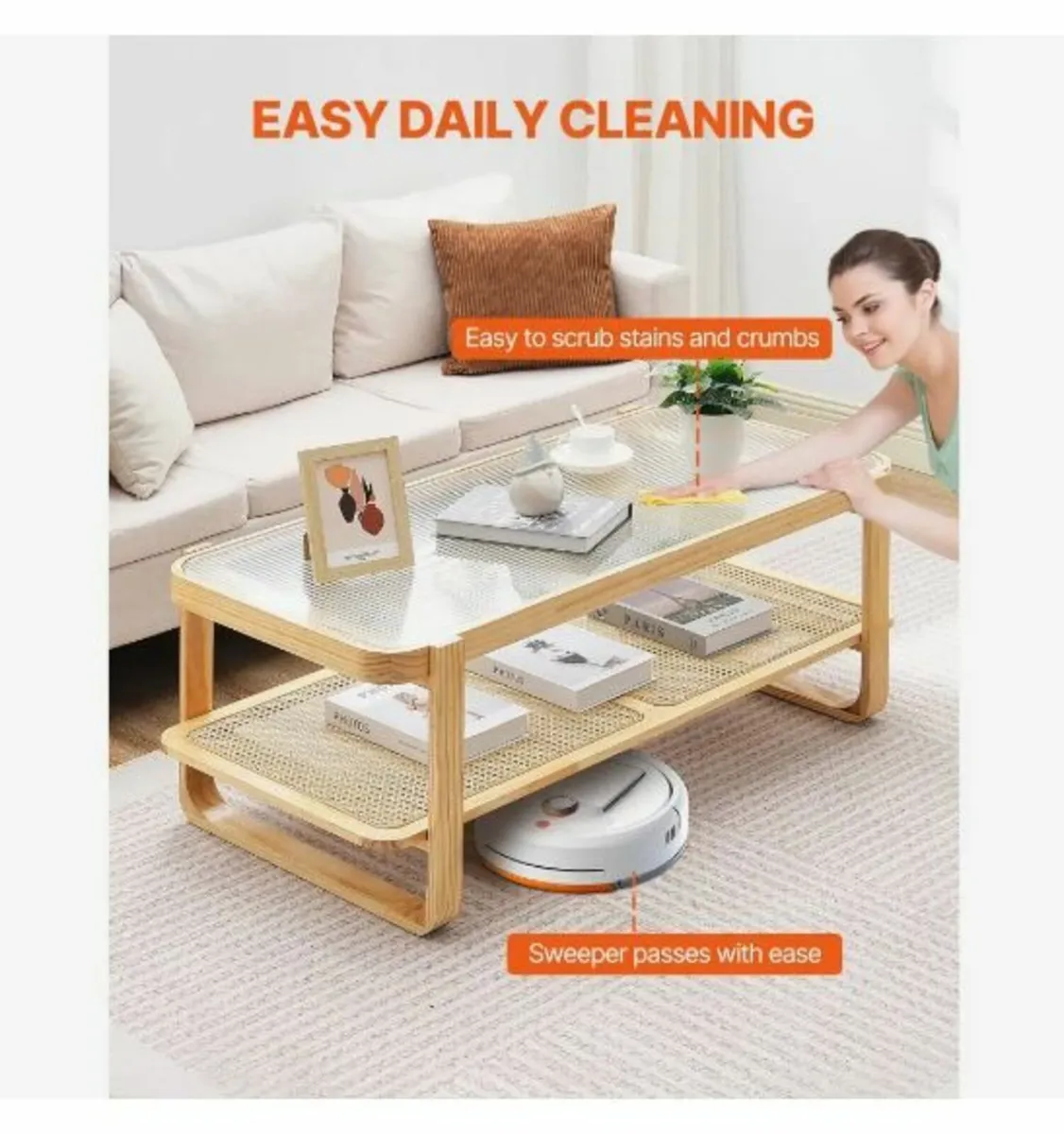 Rattan Coffee Table, Rectangle Rattan - Image 4