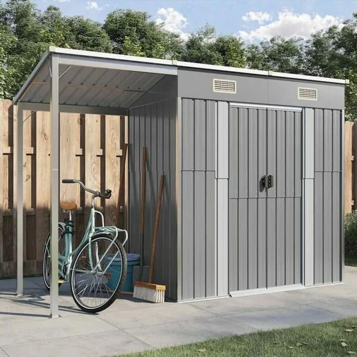 Garden Shed with Extended Roof Light Grey 277x107x - Image 2