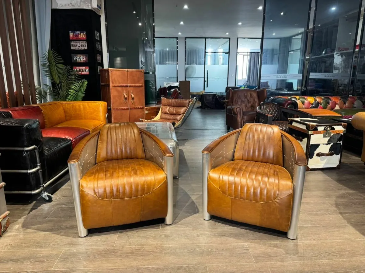 Aviator Leather Club Chairs,  Designer Industrial - Image 1