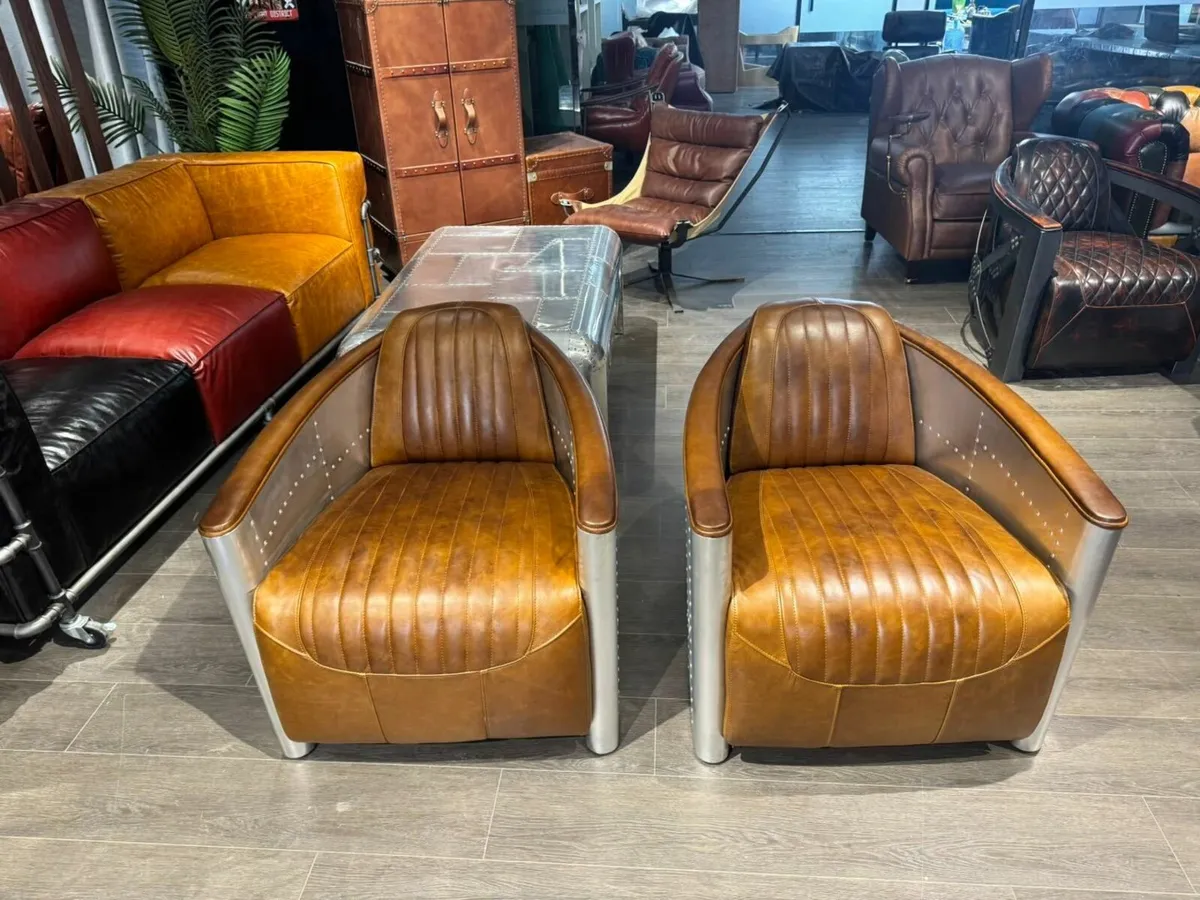 Aviator Leather Club Chairs,  Designer Industrial - Image 2