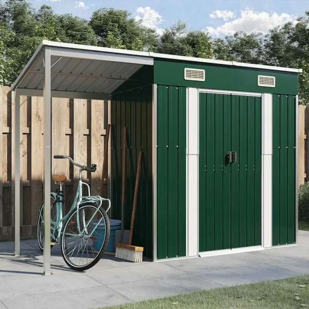 Garden Shed with Extended Roof Green 277x107x181 c - Image 2