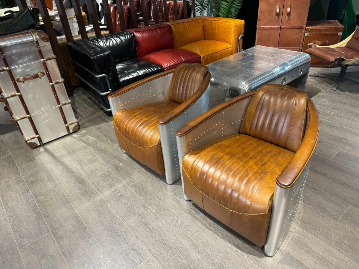 Aviator Leather Club Chairs,  Designer Industrial - Image 3