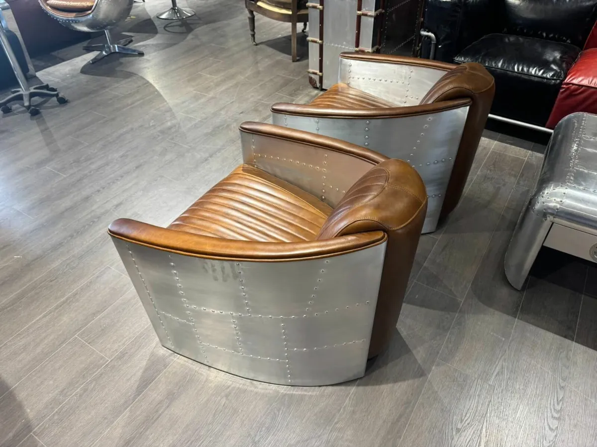 Aviator Leather Club Chairs,  Designer Industrial - Image 4